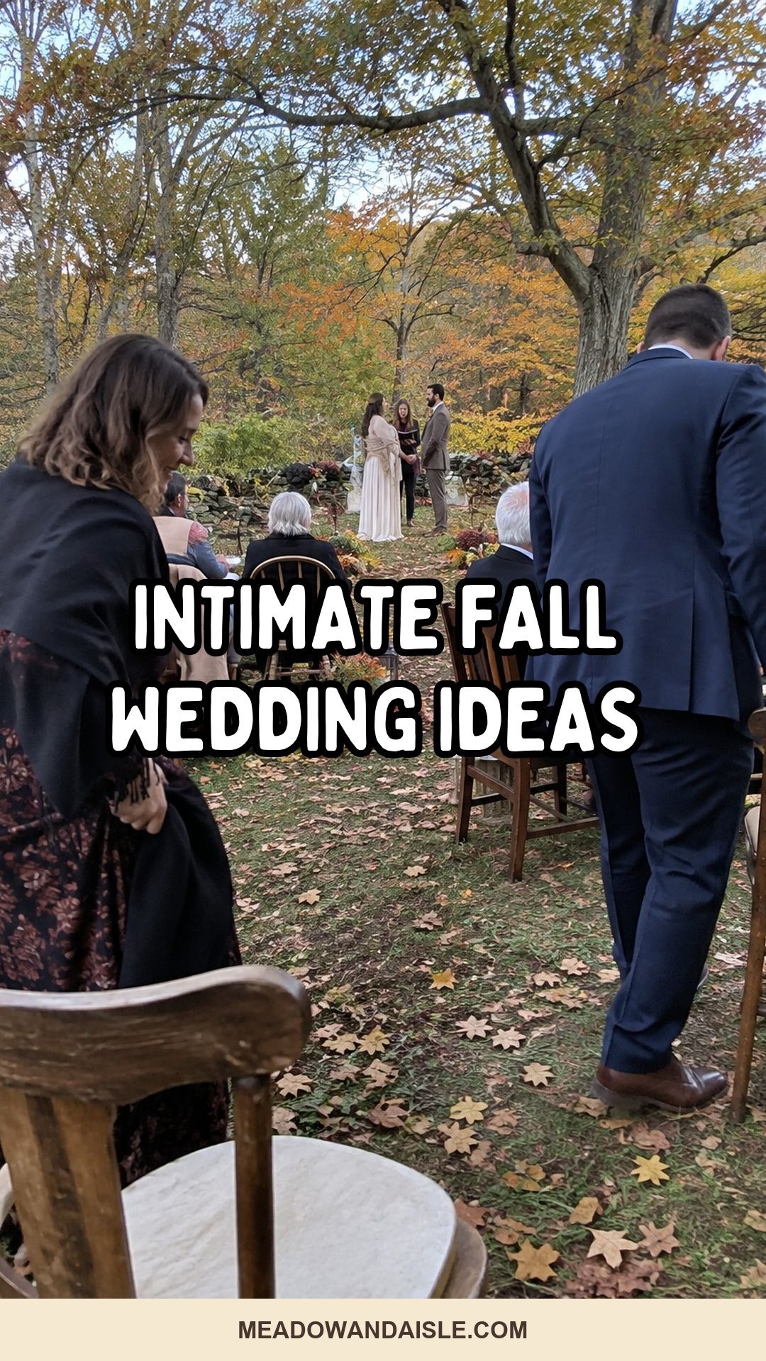 Intimate fall wedding ideas Pinterest pin for Meadow & Aisle.