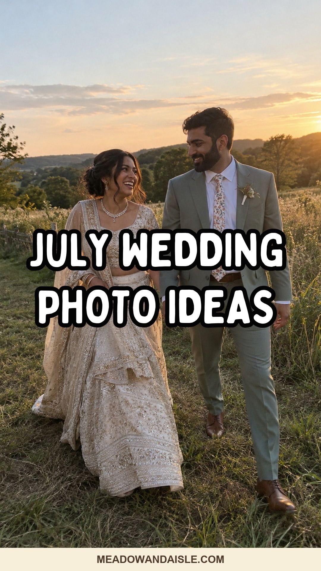 July wedding photo ideas Pinterest pin for Meadow & Aisle.