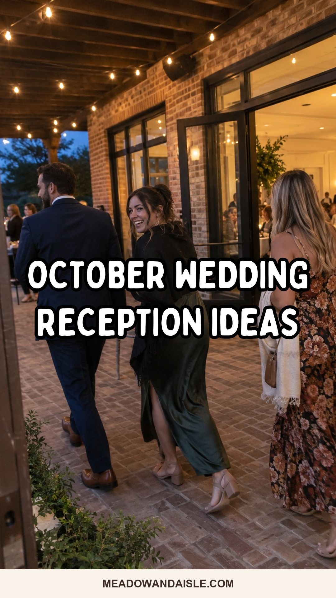 October wedding reception ideas Pinterest pin for Meadow & Aisle.