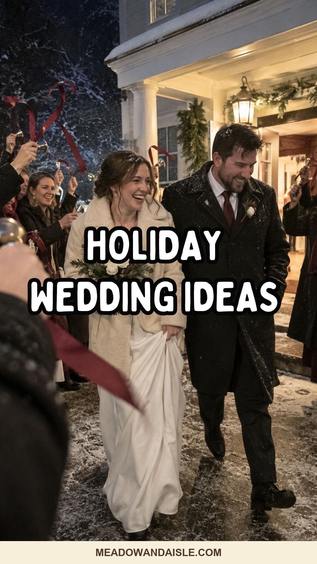 Holiday wedding ideas Pinterest pin for Meadow & Aisle.