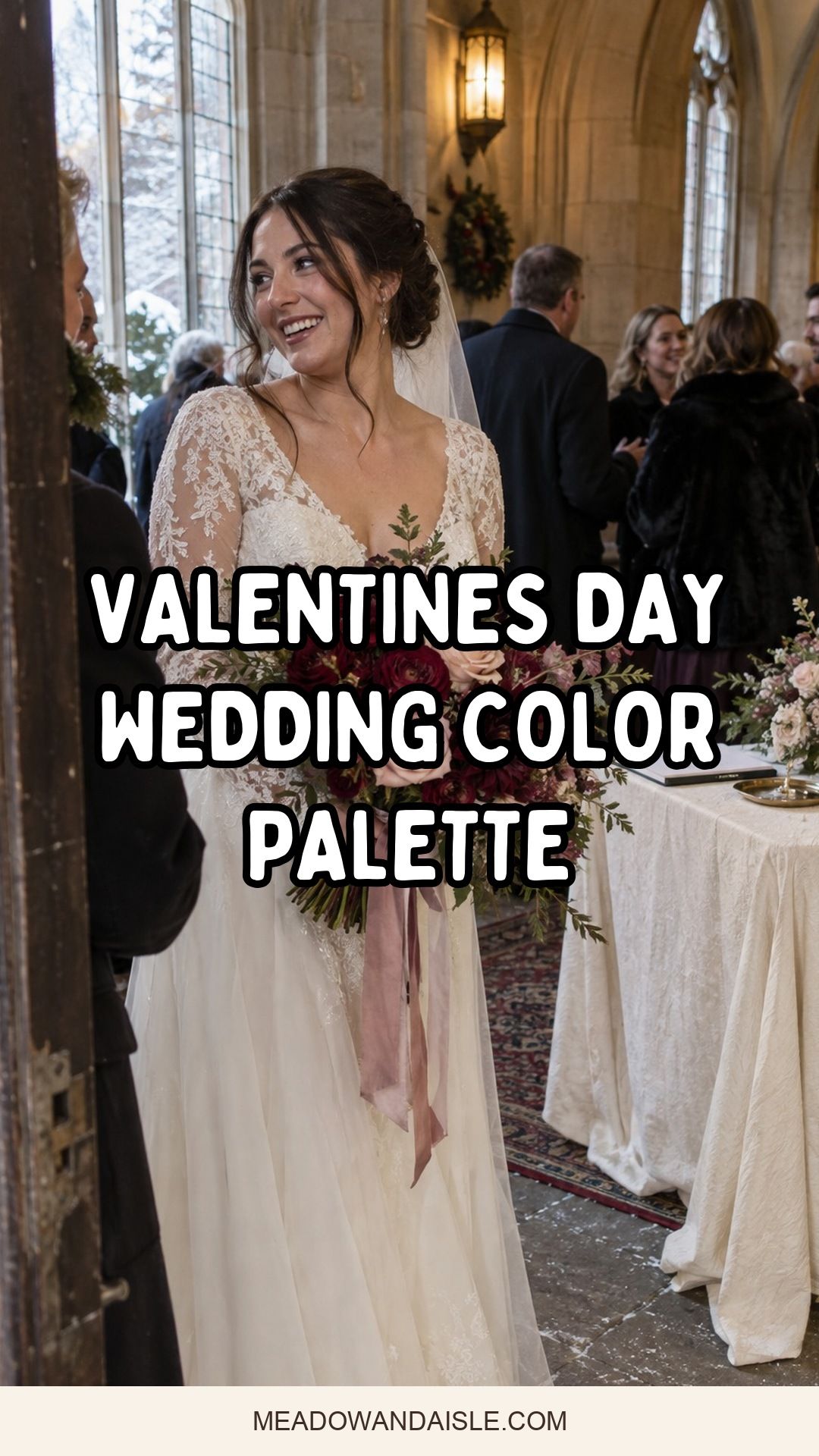 Valentines day wedding color palette pin with romantic blush and oxblood wedding colors.