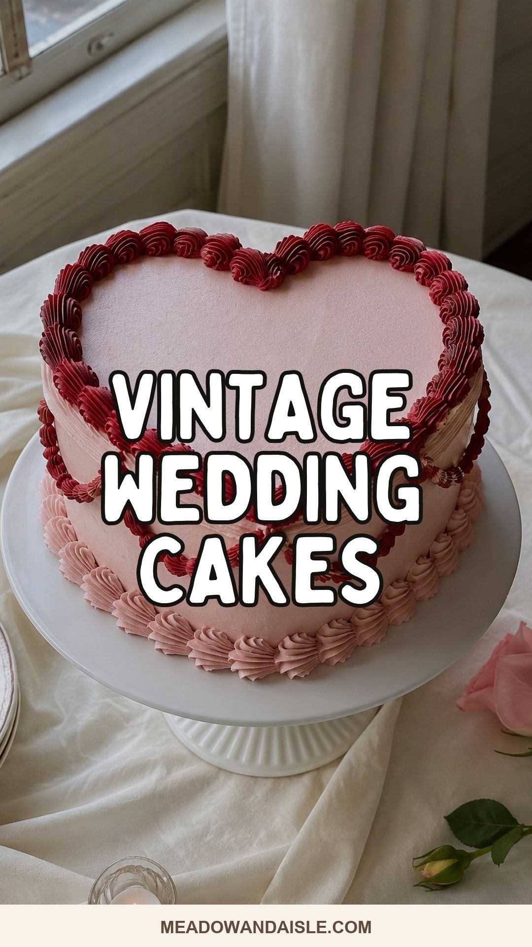 Vintage wedding cakes Pinterest pin for pink and red vintage wedding cake ideas