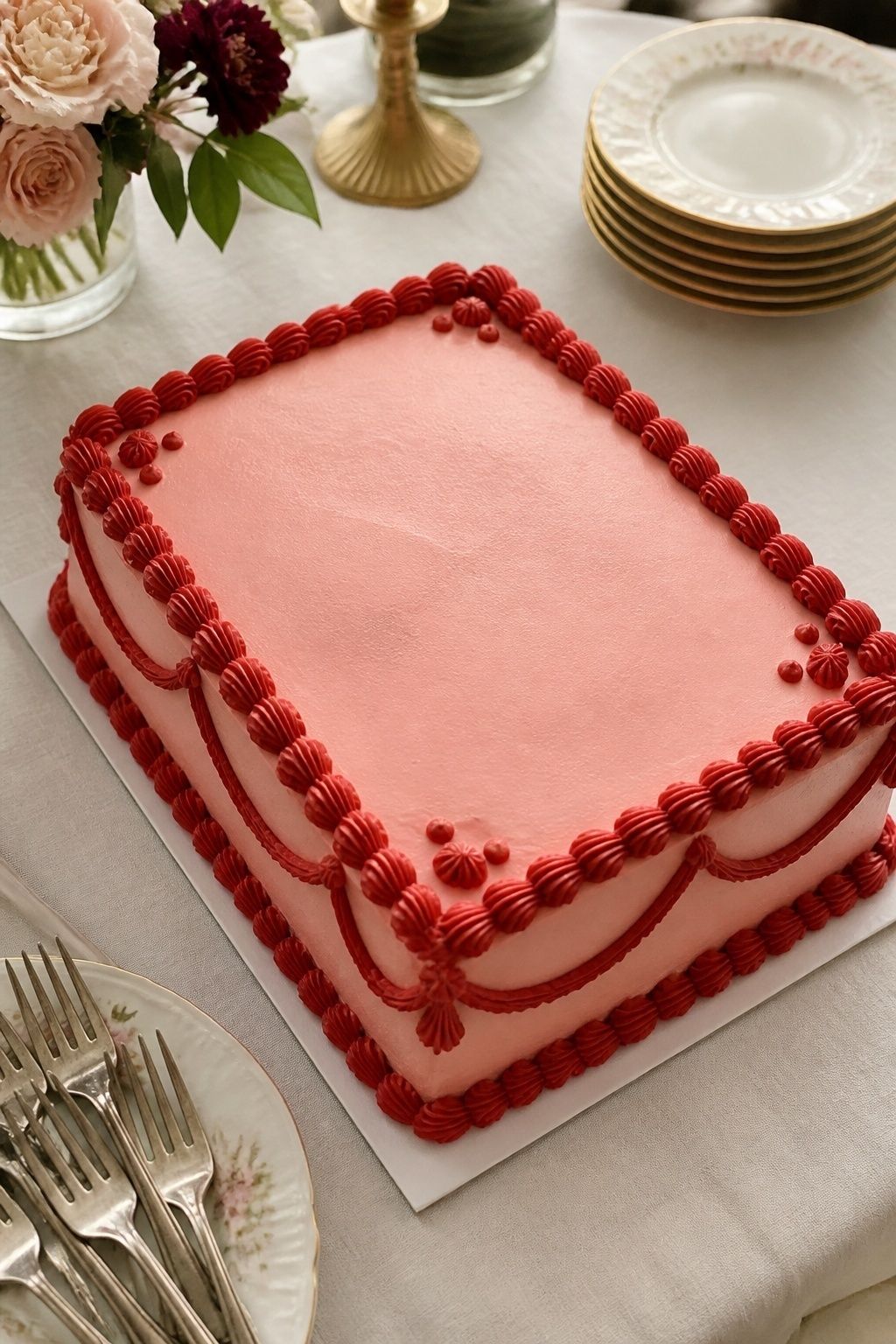 Pink and red vintage-style sheet cake
