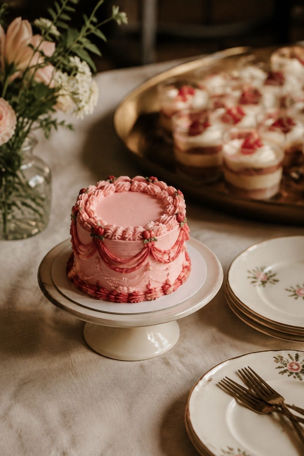 Tiny pink and red cutting cake