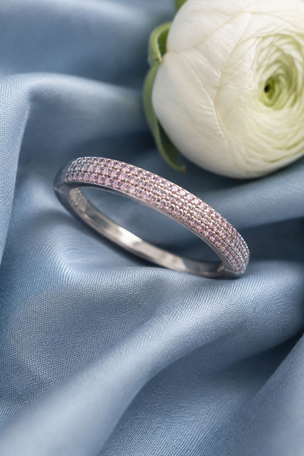 Pink diamond pave wedding band