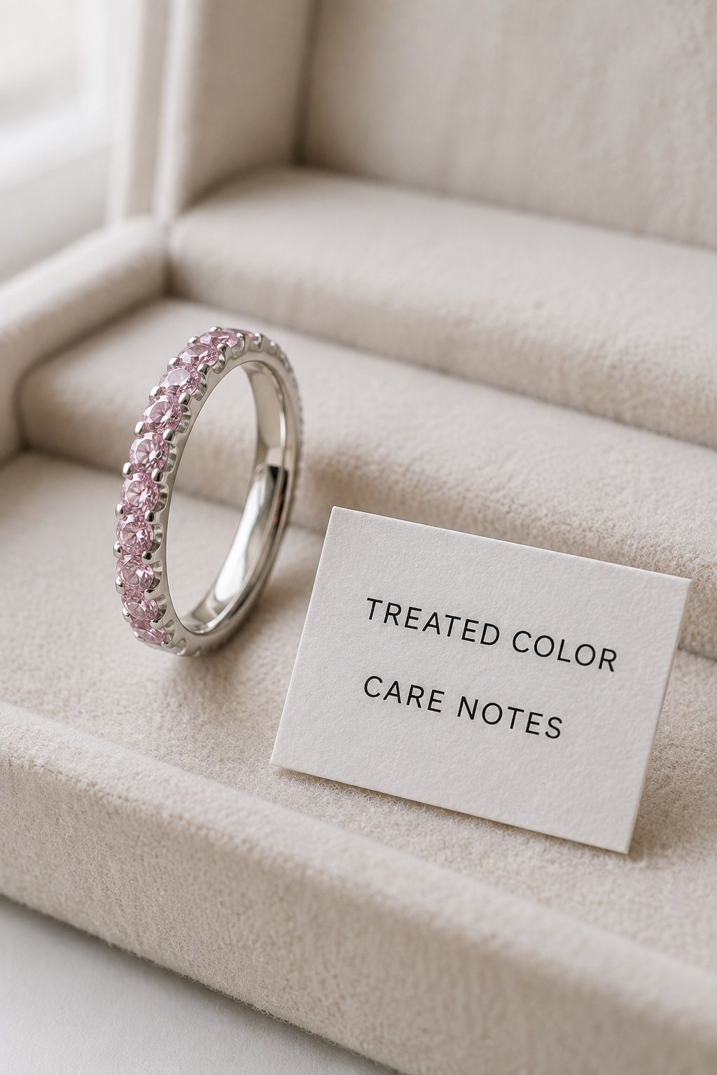 Treated pink diamond wedding band