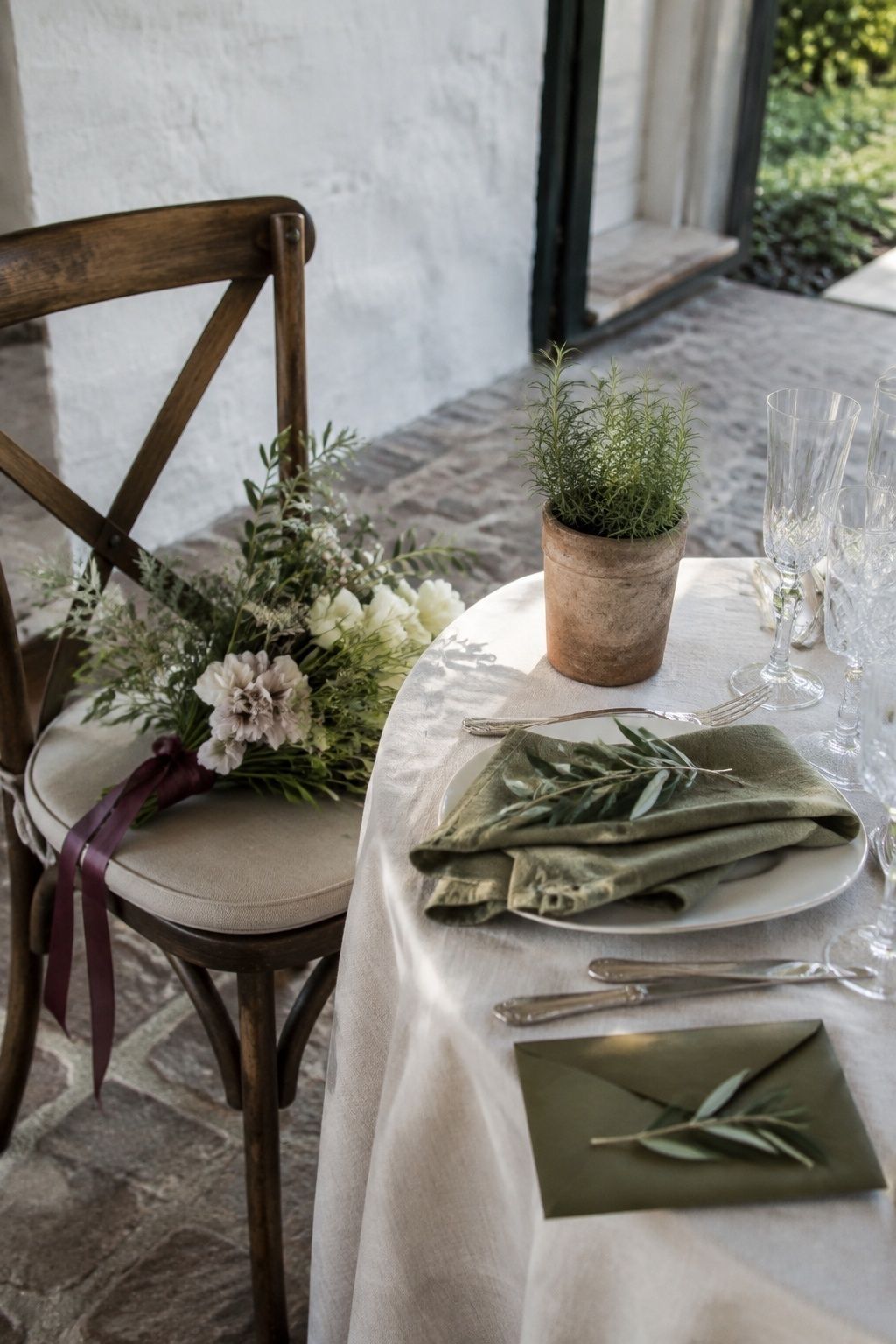 Olive greenery running through the decor