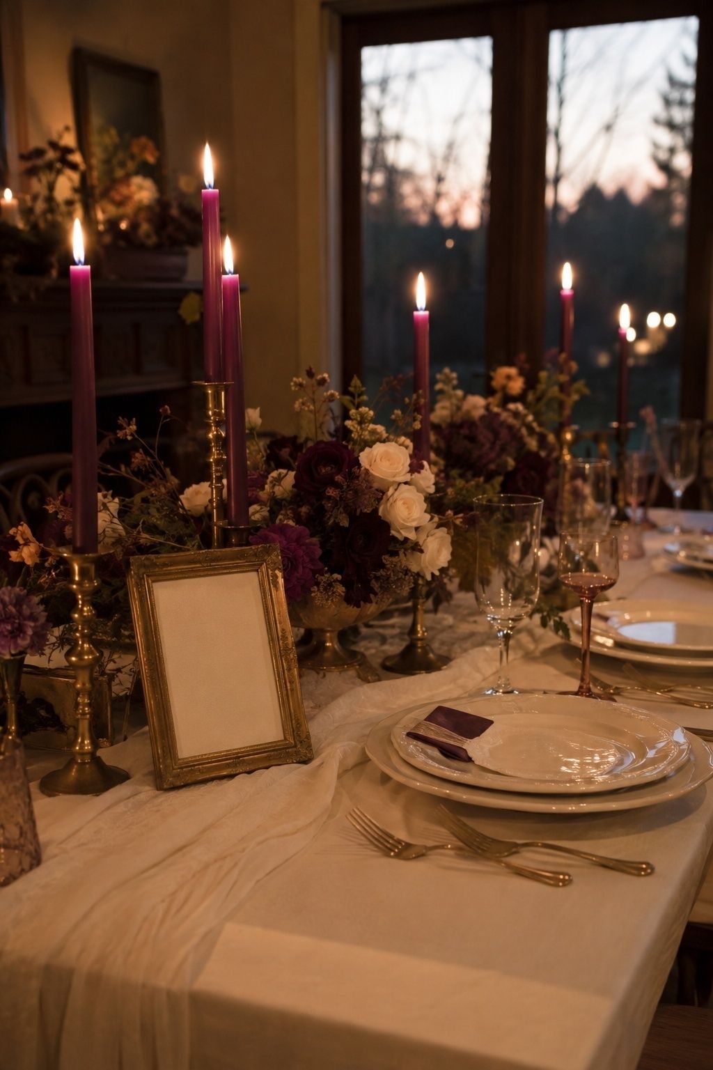 Plum and antique gold for an evening wedding