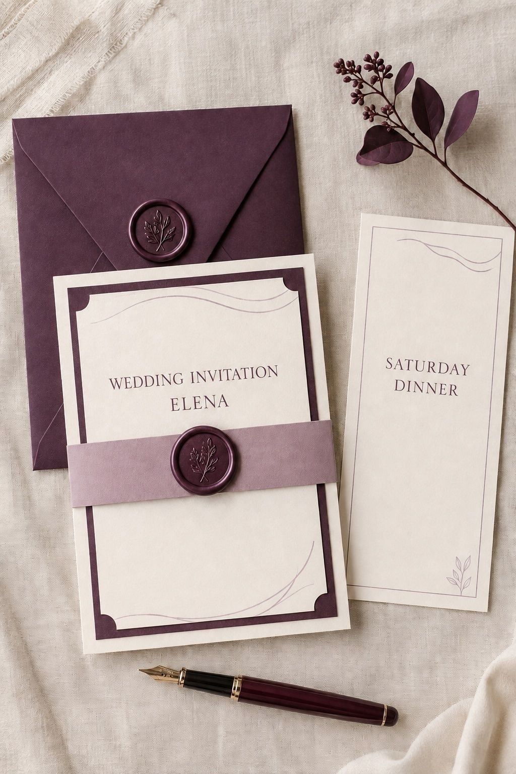 Moody plum stationery with readable type