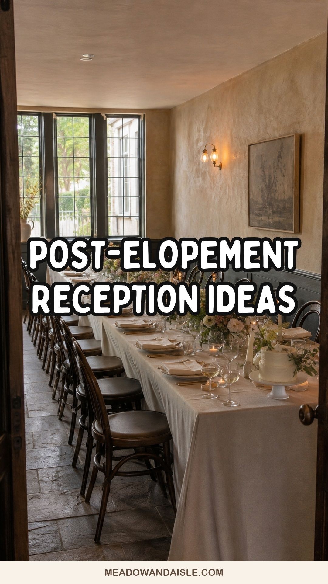 Post-elopement reception ideas Pinterest pin with an intimate private dining room