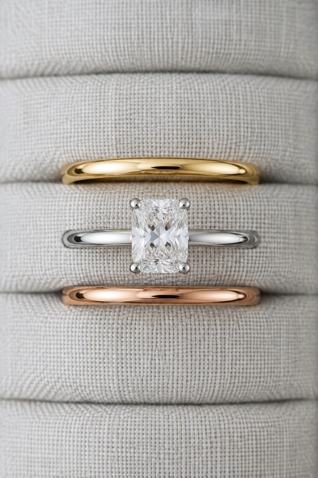 Mixed-metal ring stack with one repeated detail