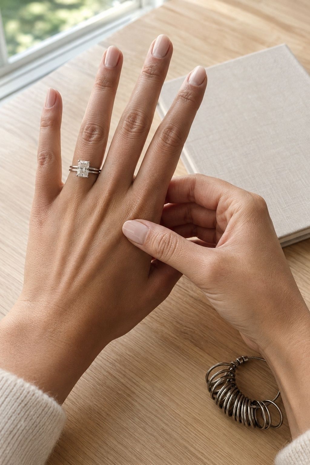 Ring stack tried on before the wedding week