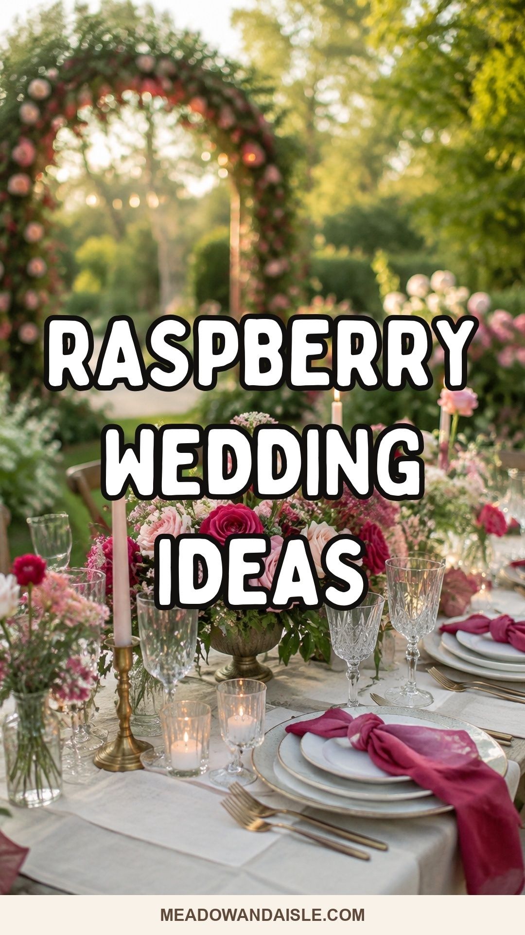 Pinterest pin with the title Raspberry Wedding Ideas