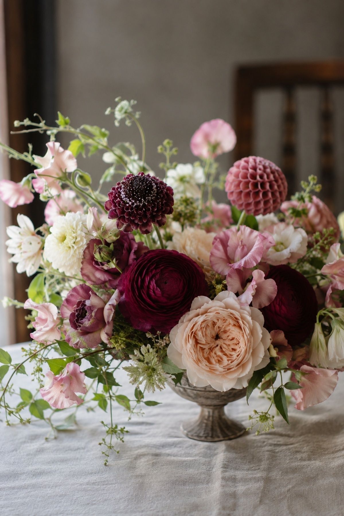 Wedding flowers with deep berry tones