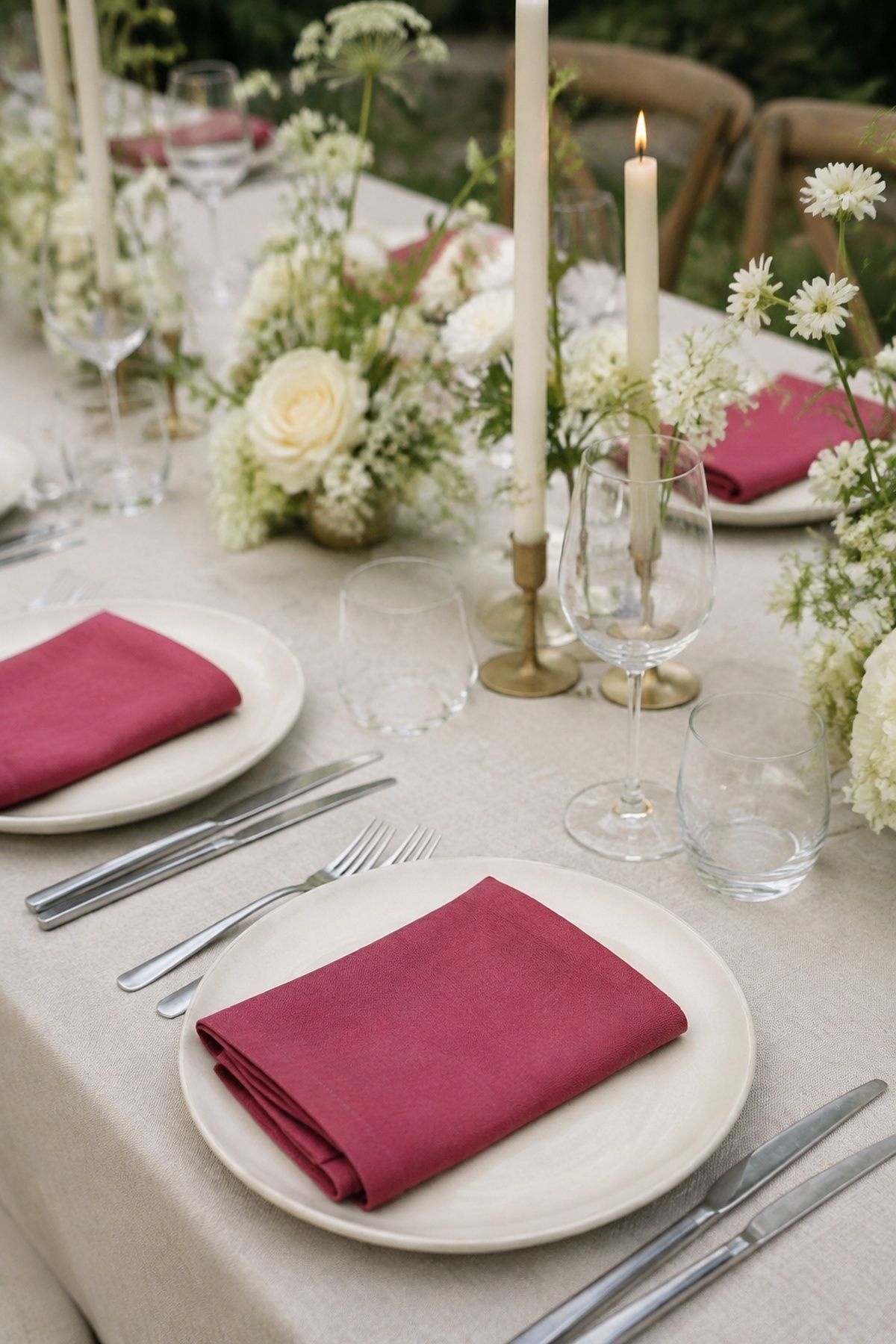Raspberry napkins on a quiet table
