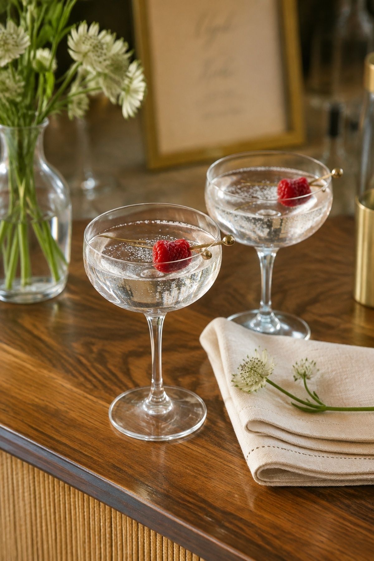 Cocktails garnished with a single berry