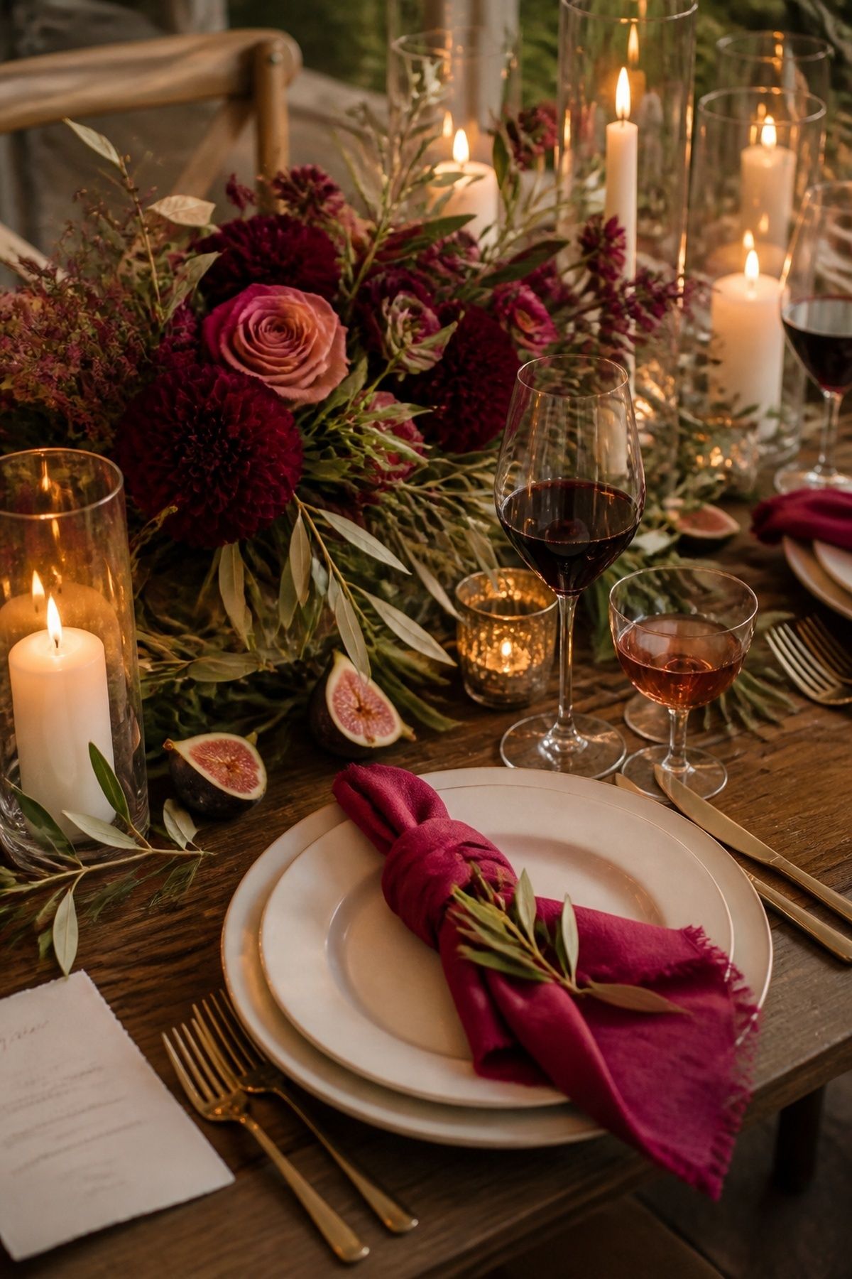 Raspberry with olive and wine tones for fall
