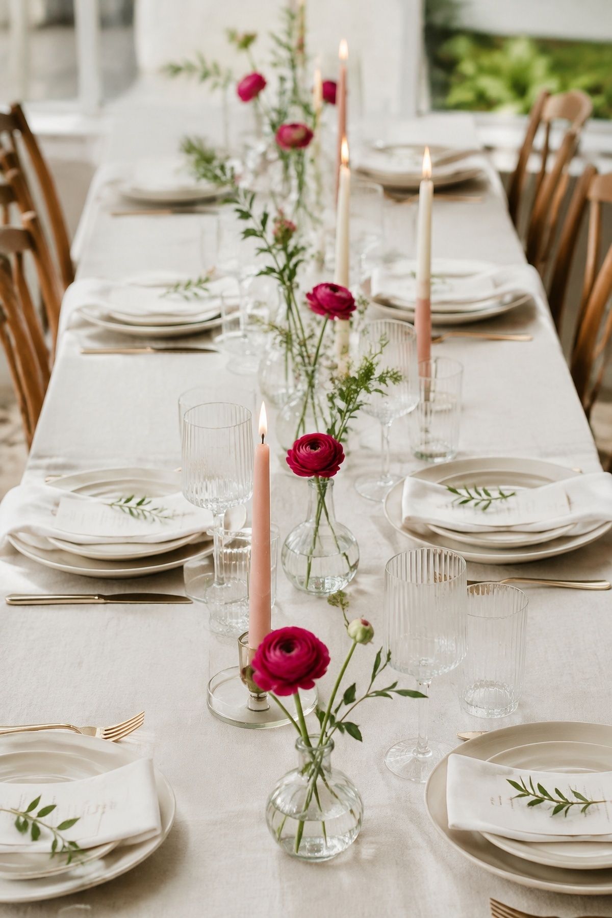 Bud vases in place of one large centerpiece