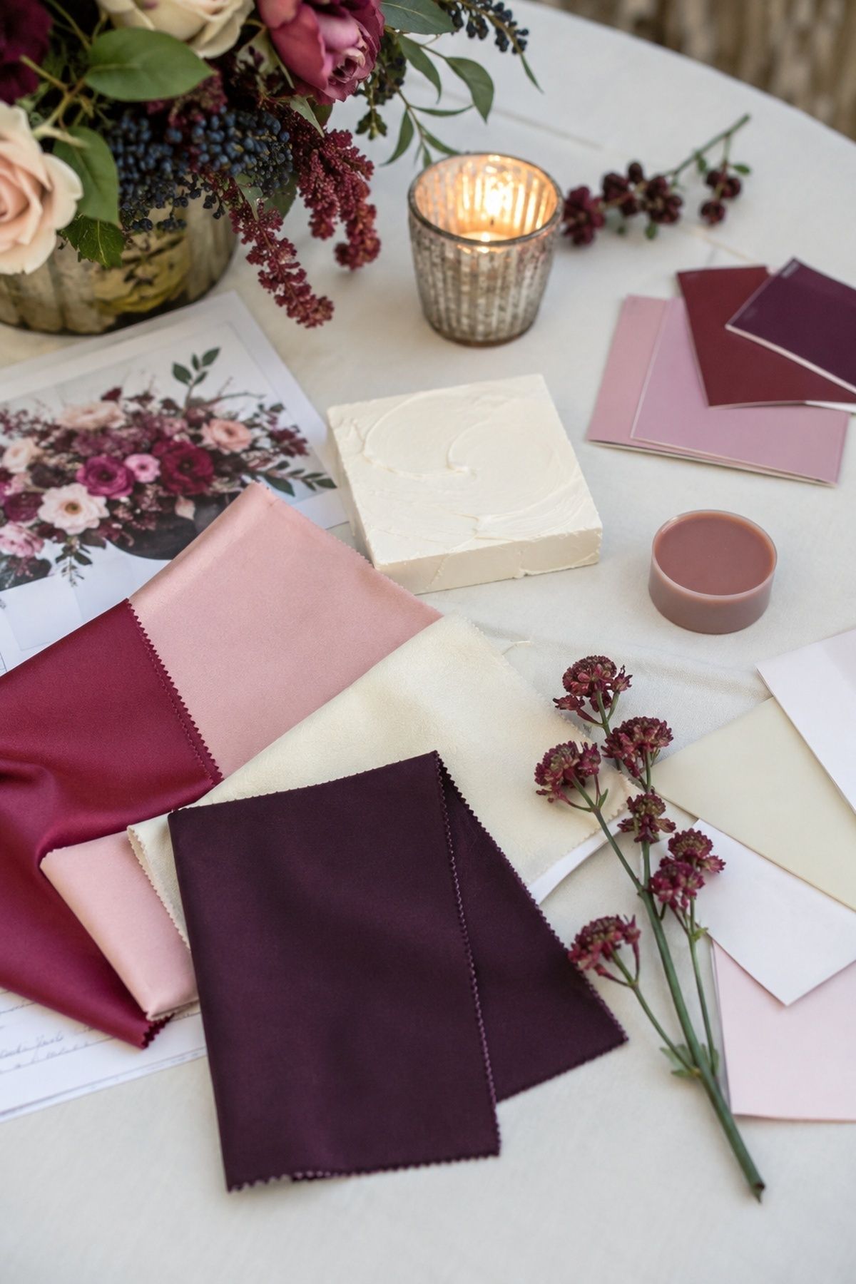 Raspberry colour samples from wedding vendors