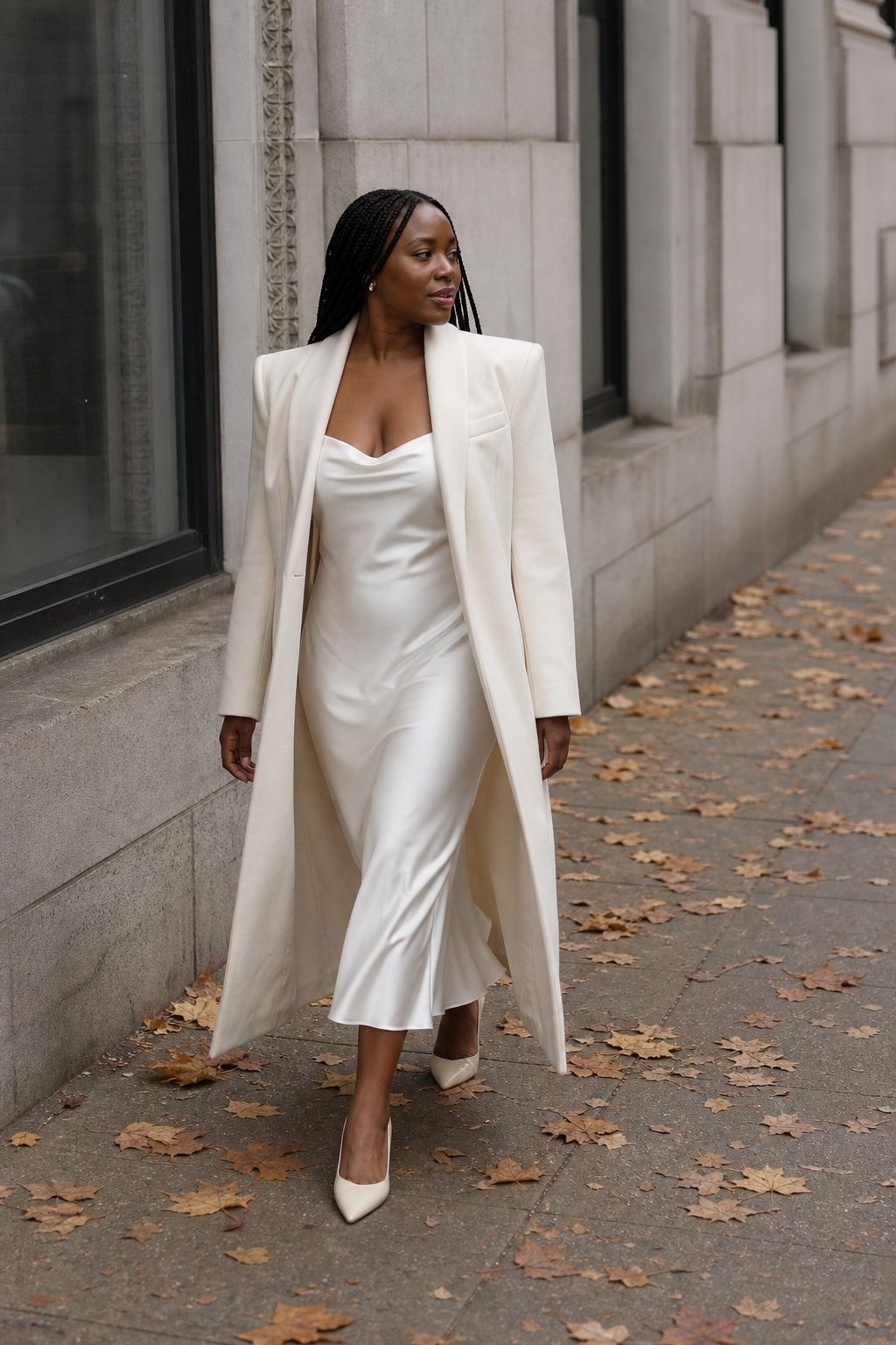 Slip Dress With A Structured Coat
