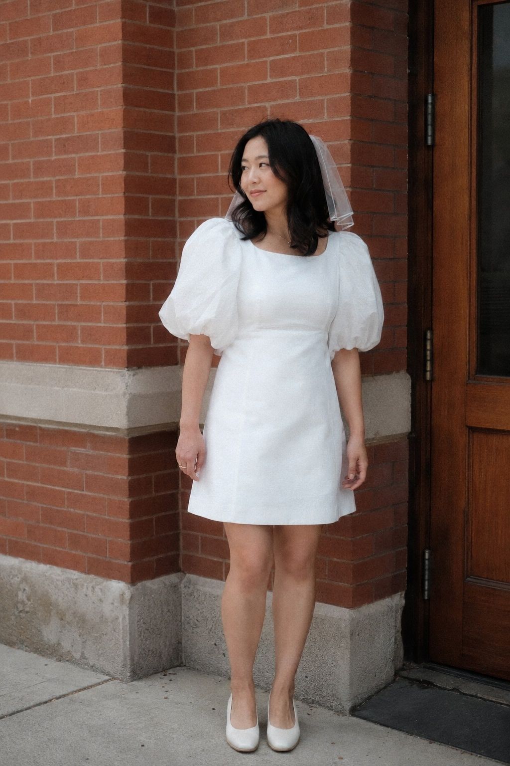 Puff-Sleeve Mini Dress For A Playful Civil Ceremony