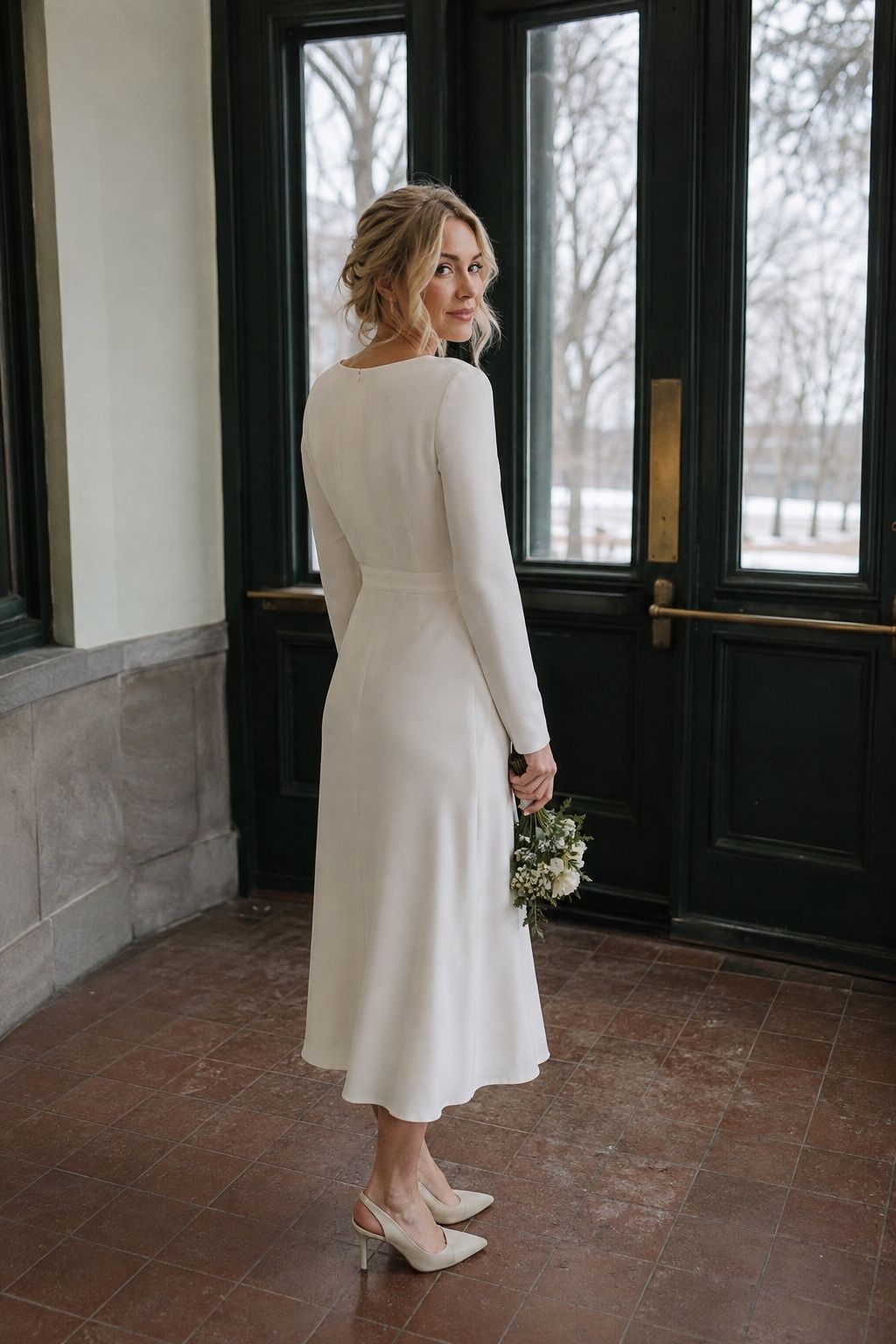 Long-Sleeve Crepe Dress For Cooler Weather