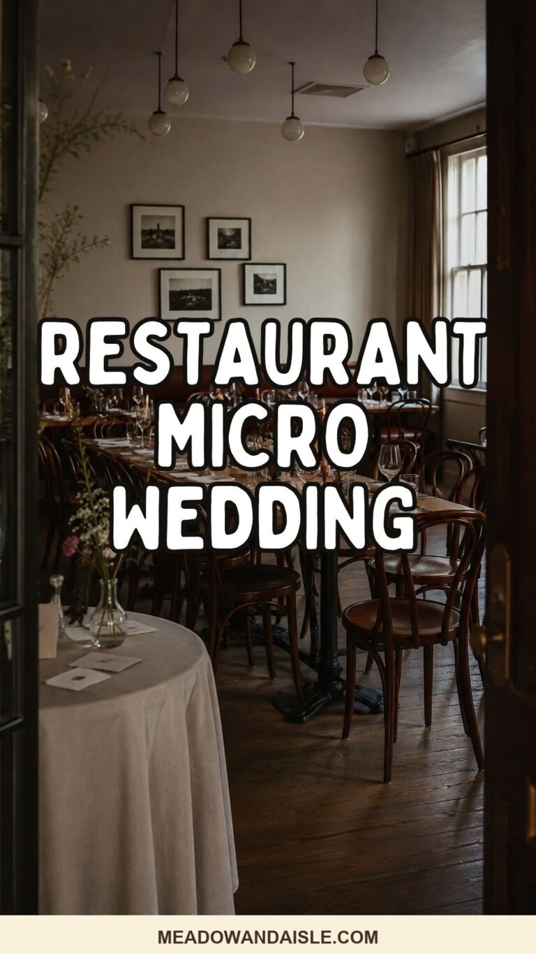 Pinterest pin for restaurant micro wedding ideas in a warm private dining room