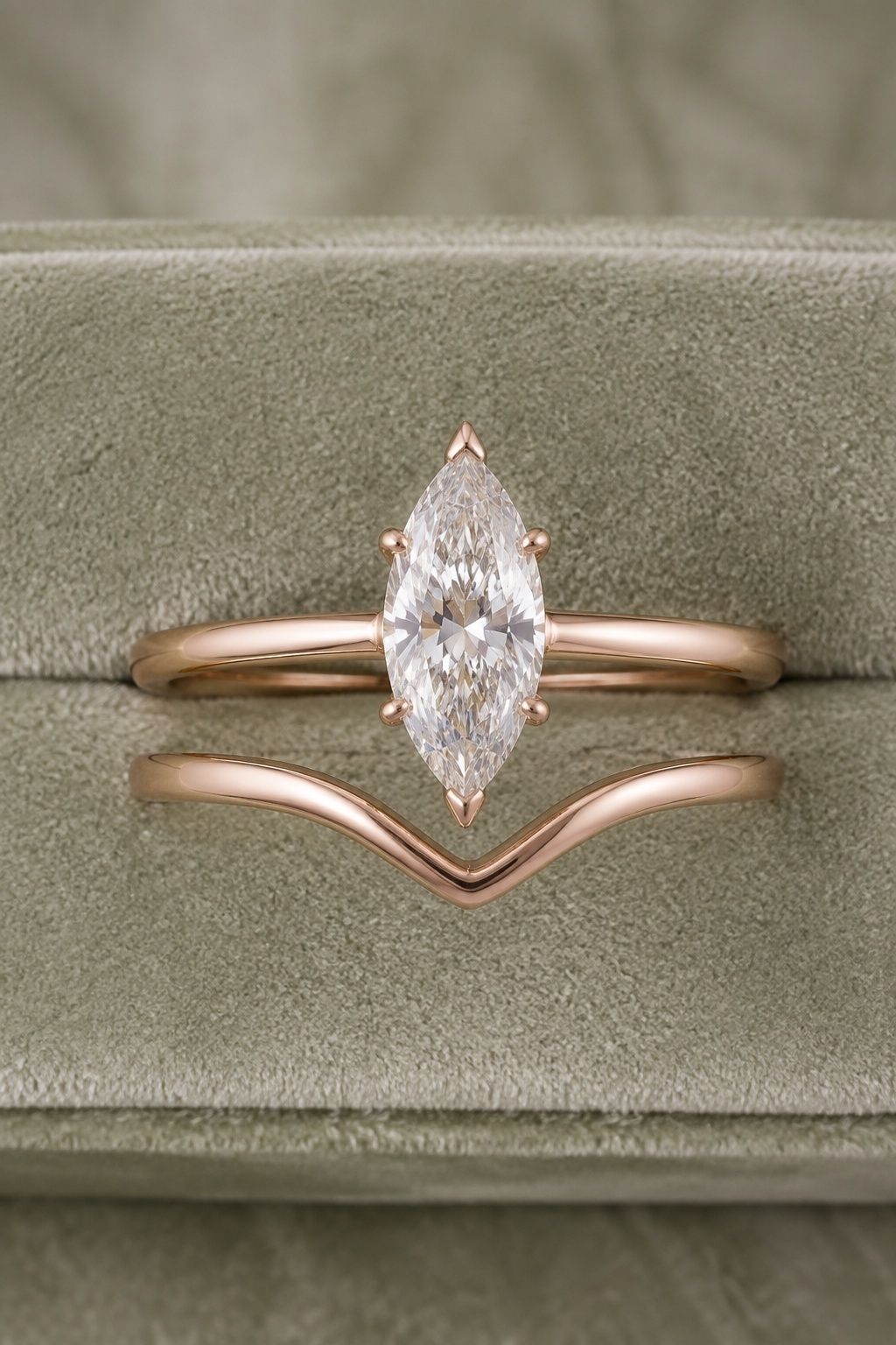 Curved wedding band following the center stone