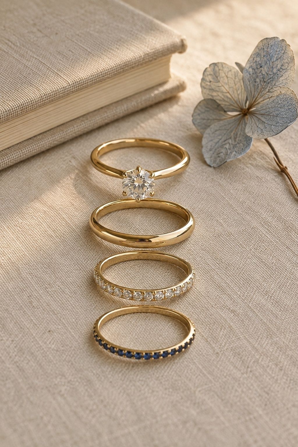 Anniversary bands added to a wedding ring stack