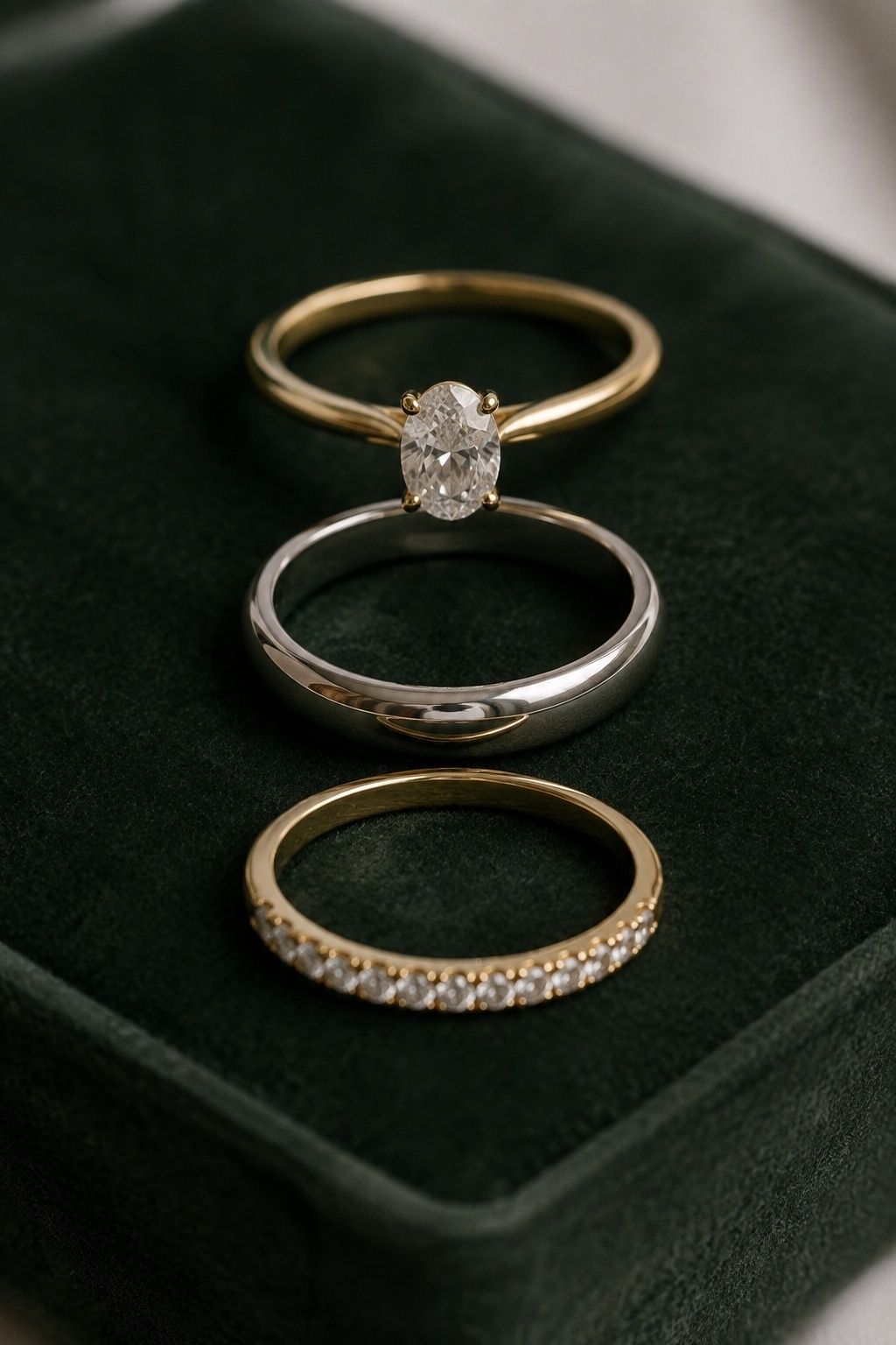 Mixed-metal rings with one repeating detail