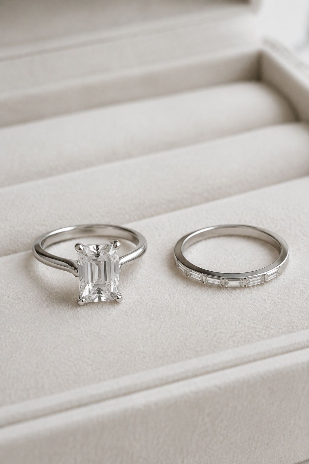 Ring stack shaped around the center stone