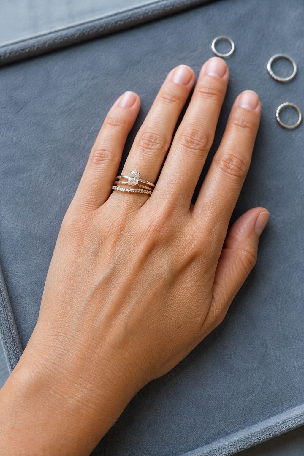 Trying on a full ring stack before committing