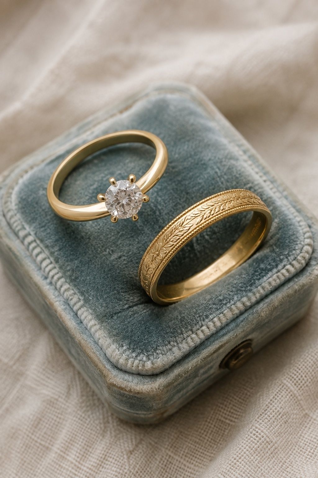 Round ring with a vintage engraved band
