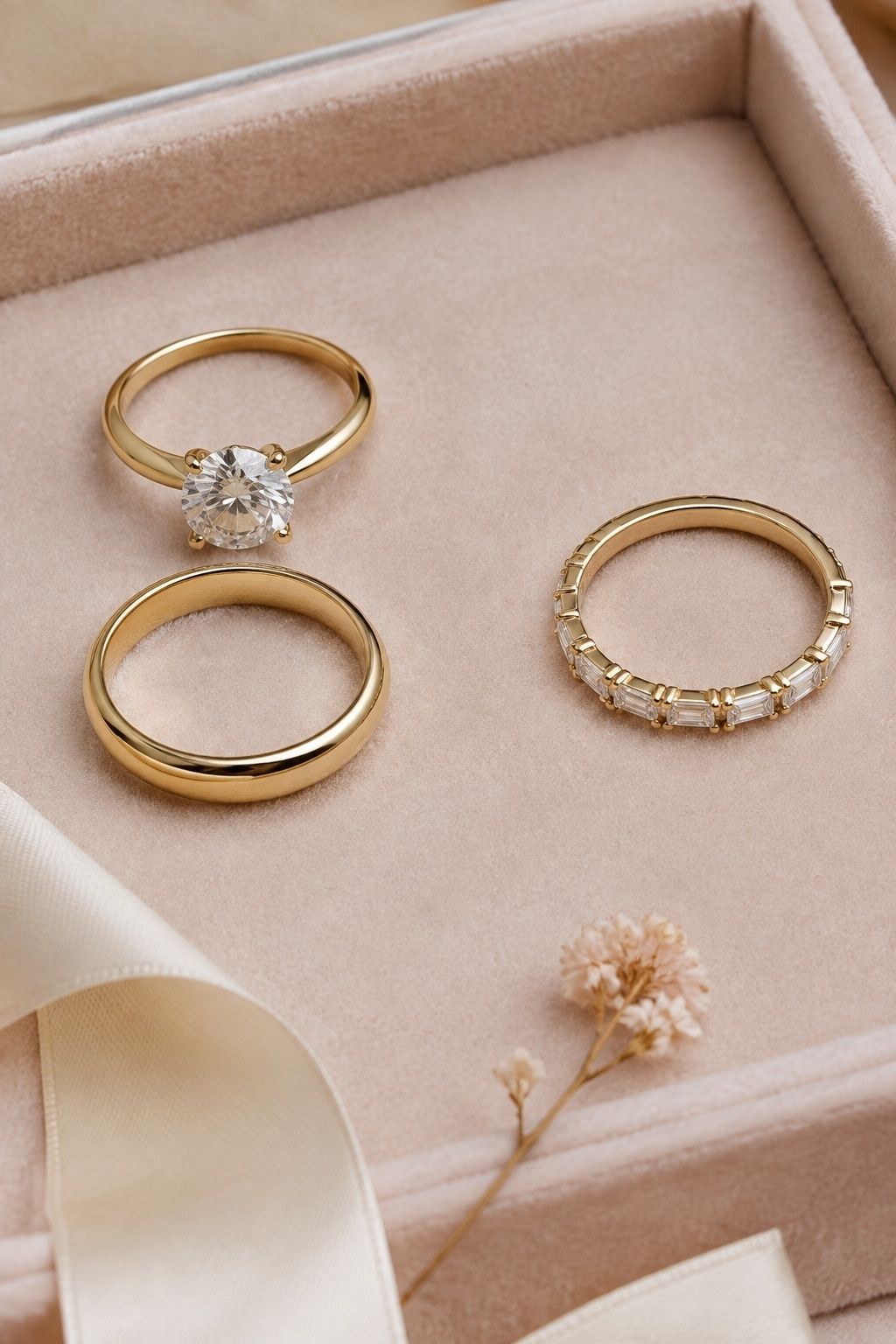 Round ring stack leaving space for a future anniversary band