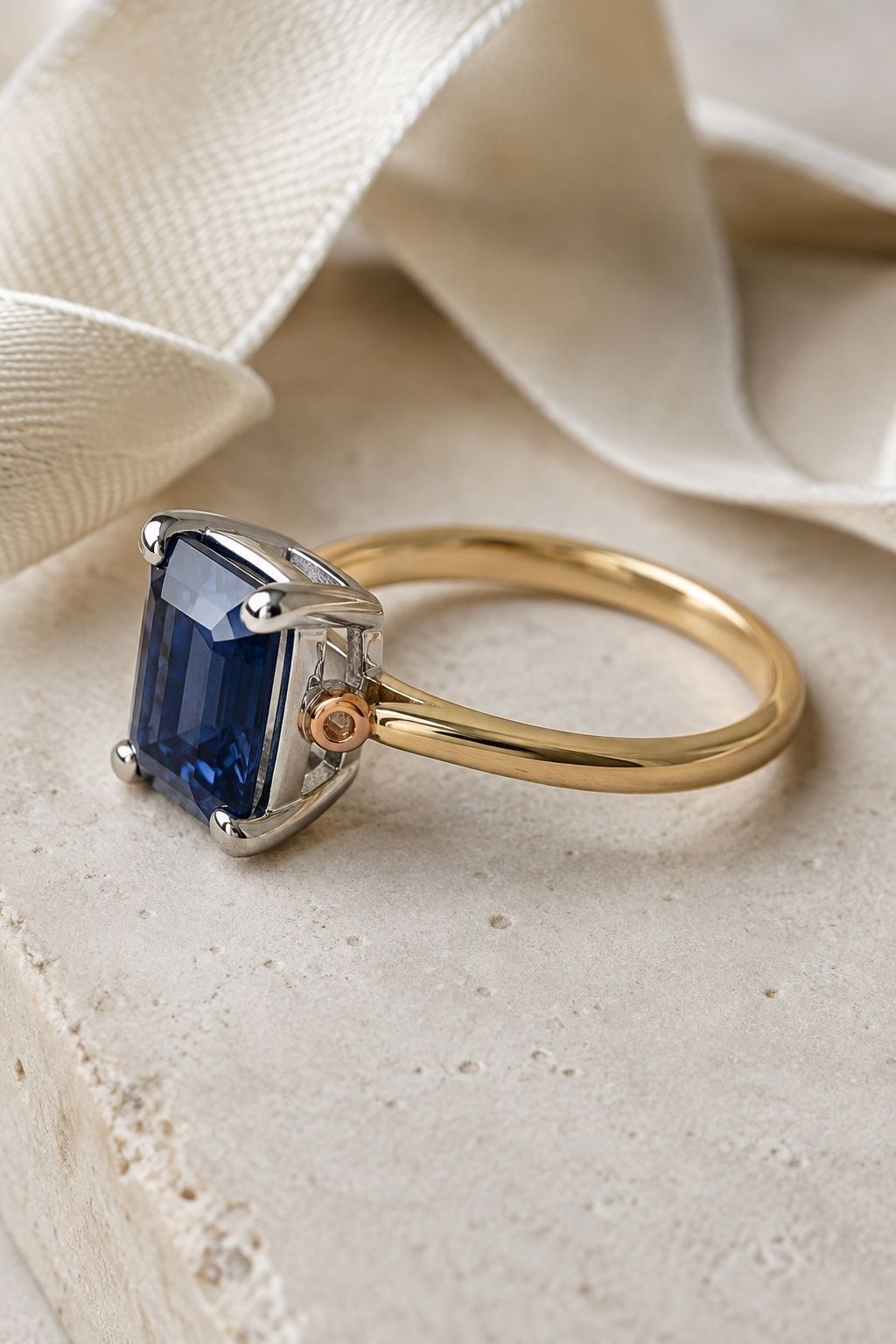 Sapphire ring in mixed gold tones