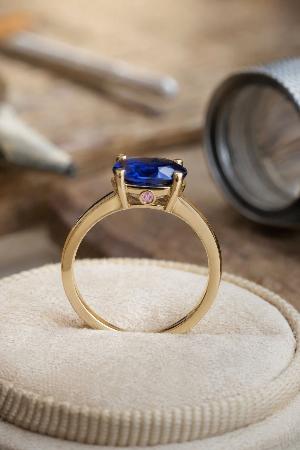 Custom sapphire ring with a hidden detail