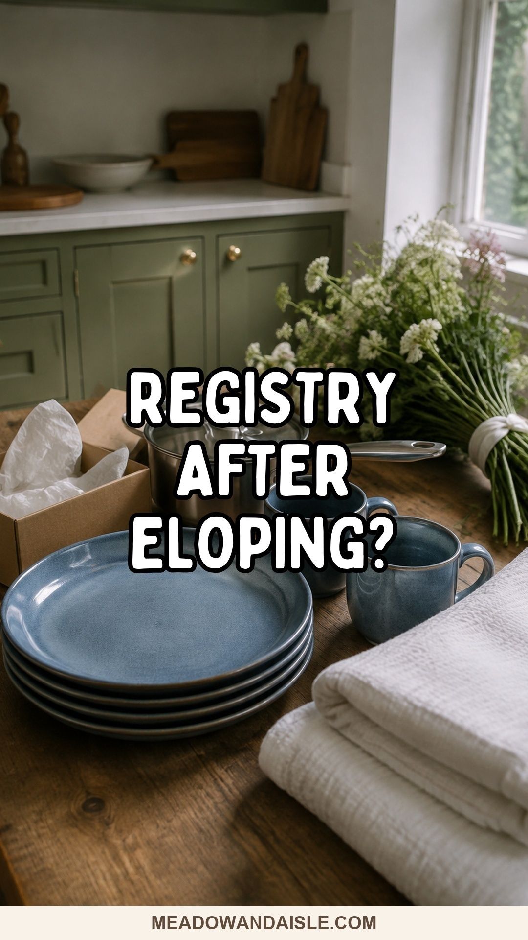 Registry After Eloping Pinterest pin over practical newlywed household gifts.