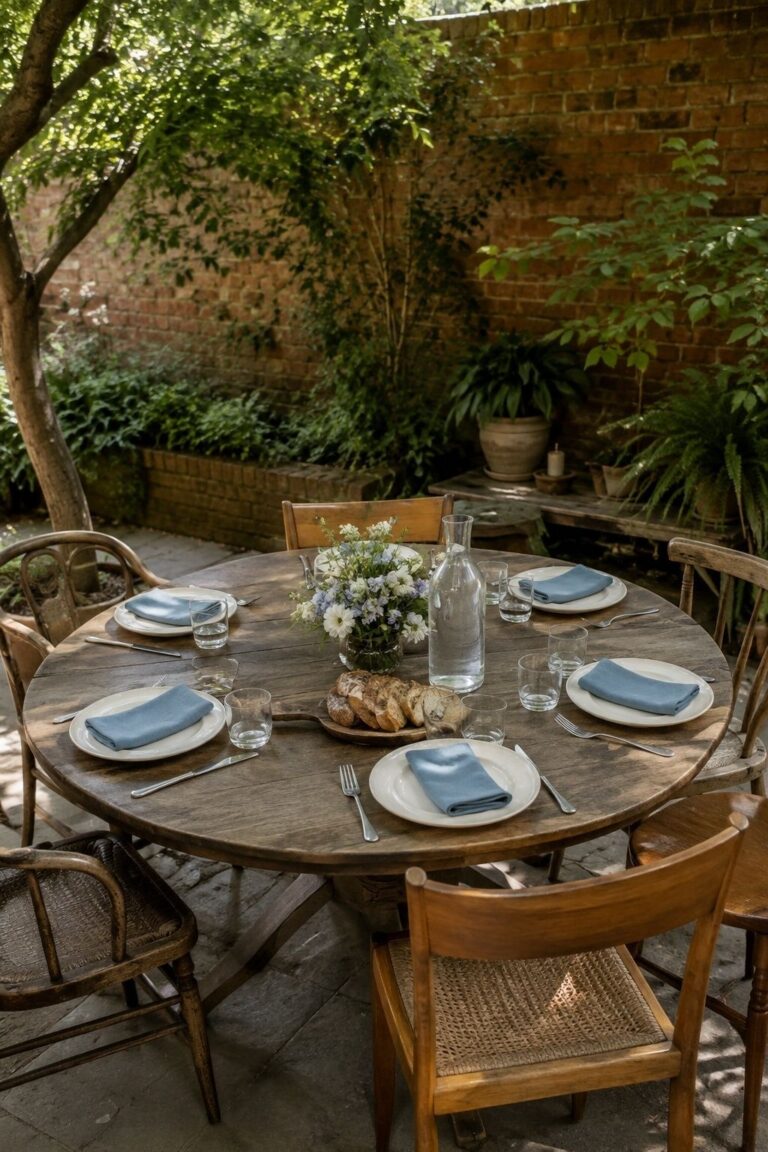 Small garden brunch table ready for an intimate post-elopement celebration.