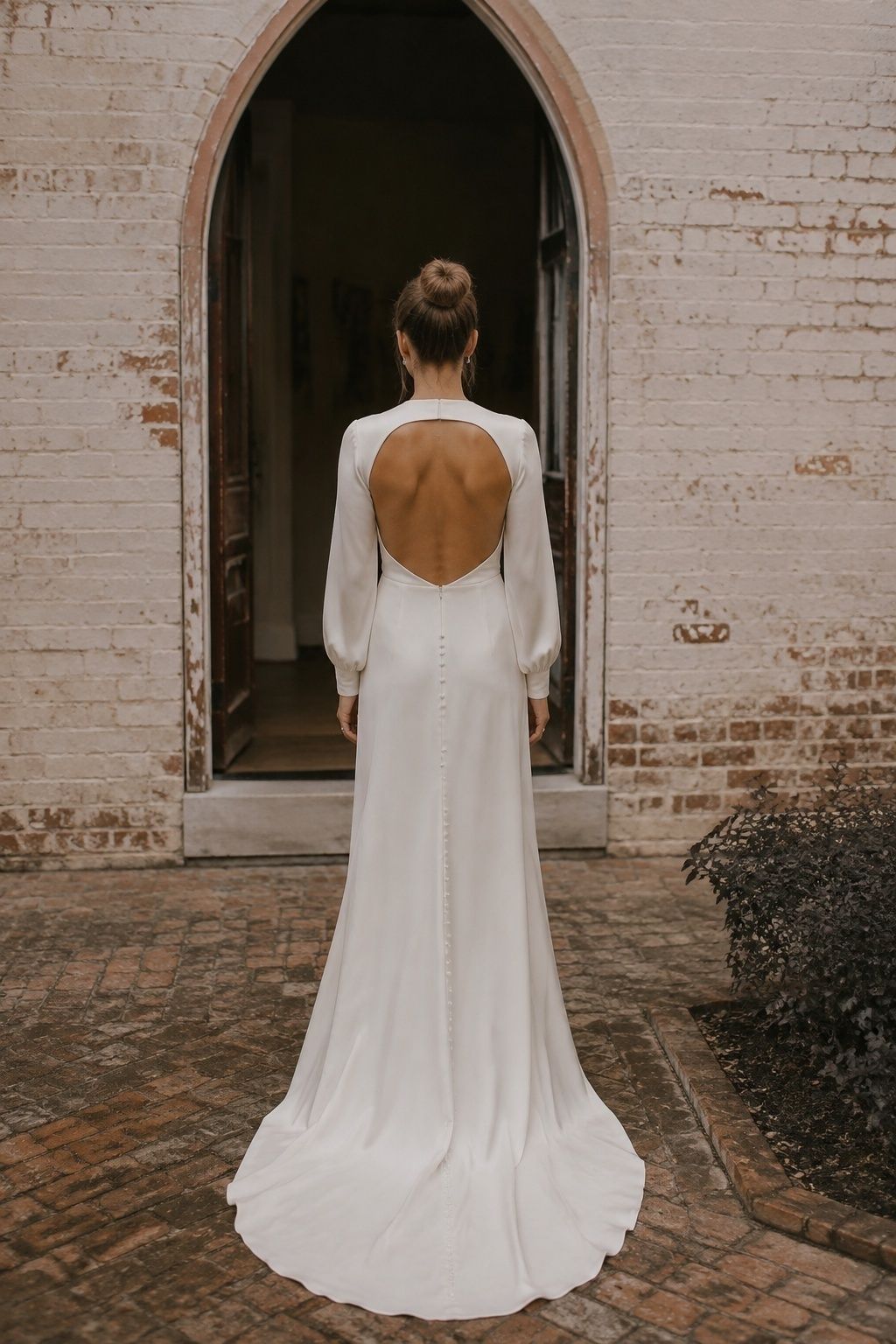 Long-Sleeve Silk Dress With an Open Back