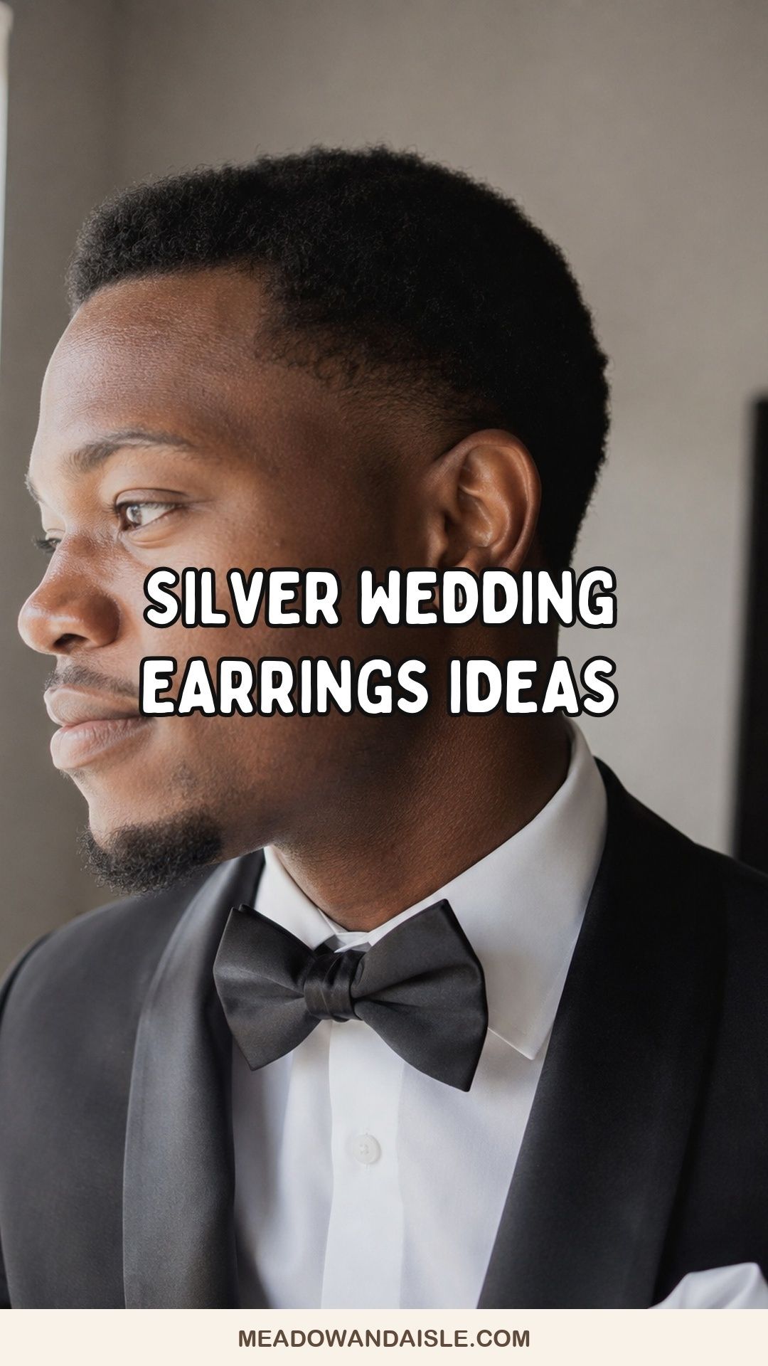 Silver wedding earrings inspiration with studs and matching cufflinks