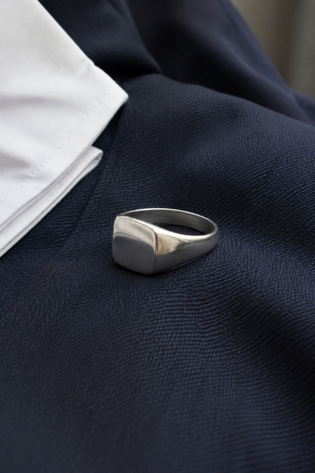 Signet-style silver wedding ring