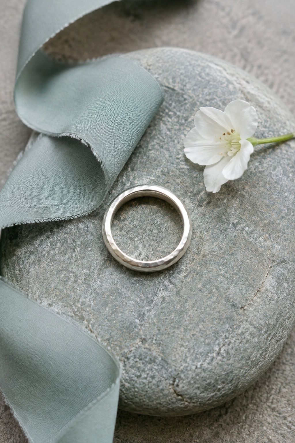 Hammered silver band with organic texture