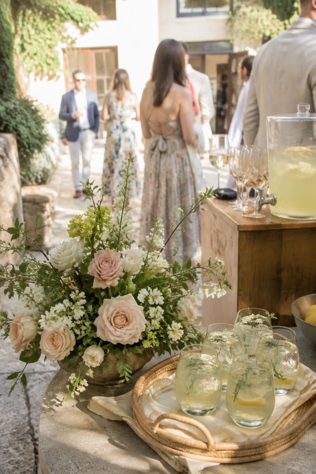 Flowers placed where guests pause