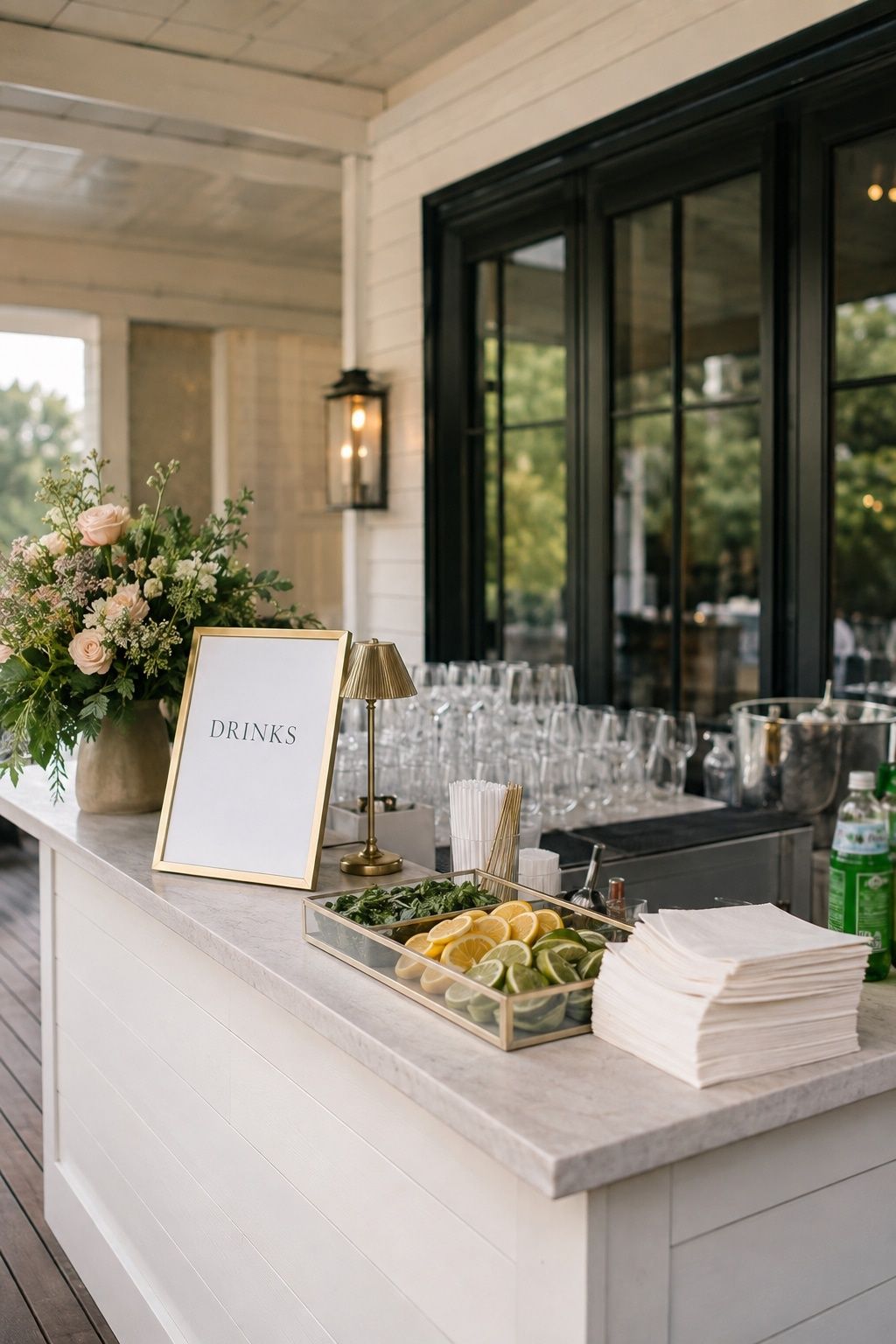 Practical wedding bar with simple spring styling