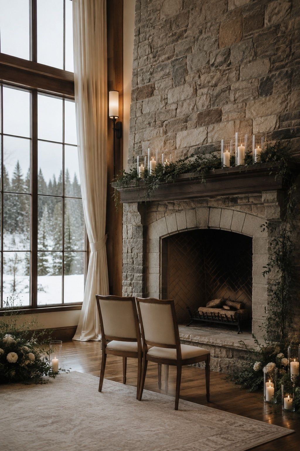 Fireplace or window used as a ceremony backdrop