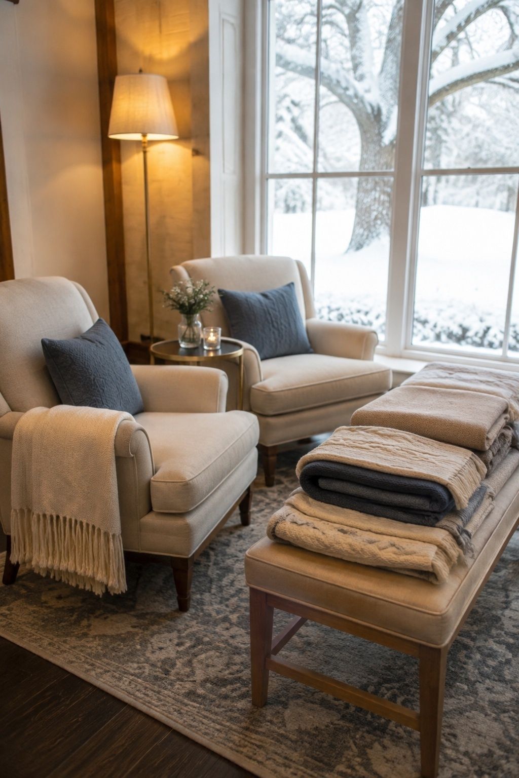 Throws draped on lounge seating