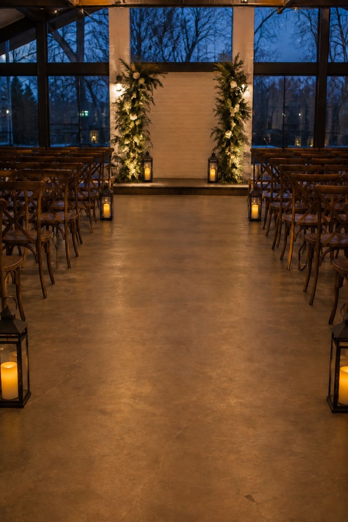 Aisle framed with lanterns instead of flowers