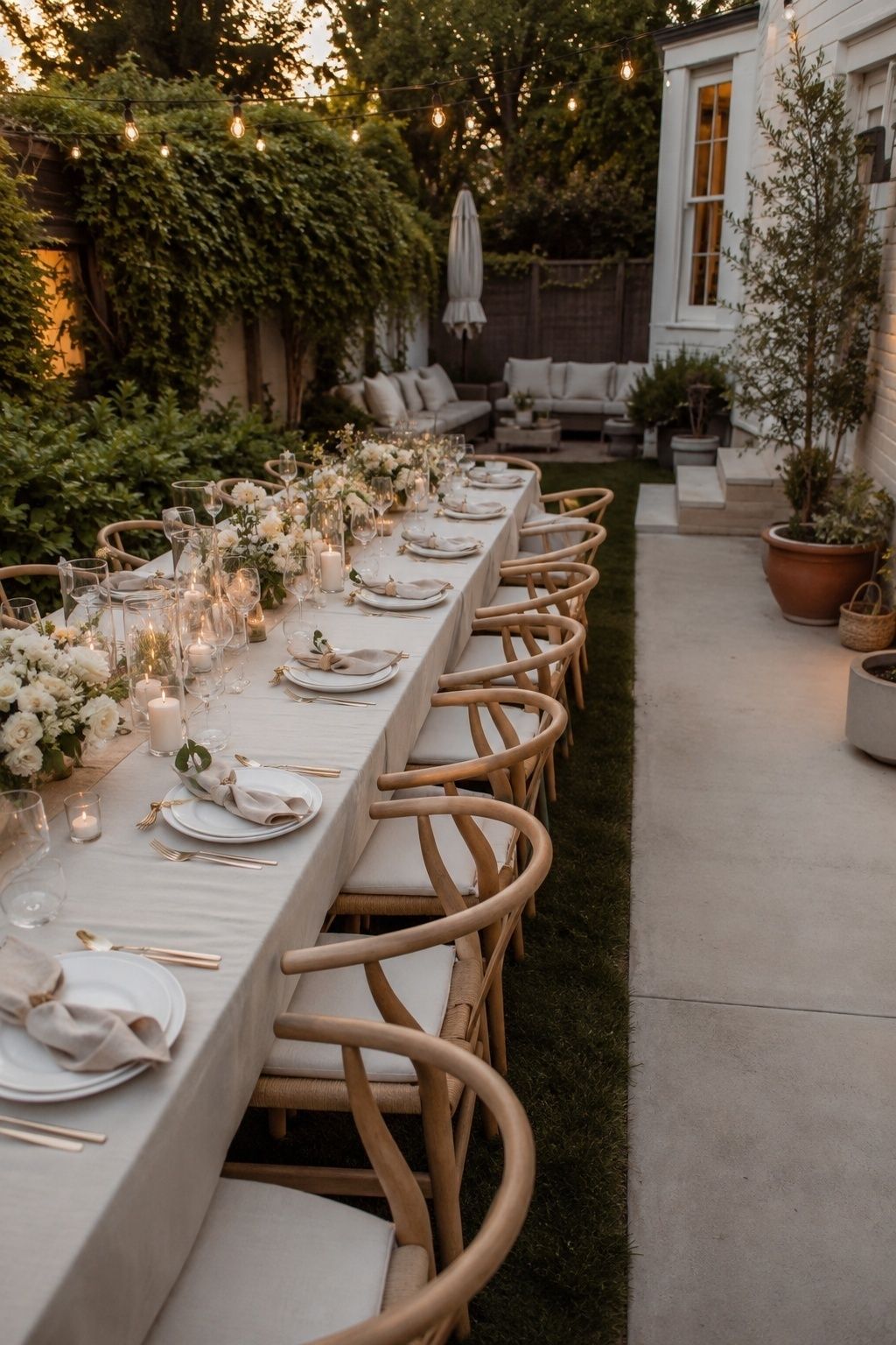 Backyard tables arranged for conversation