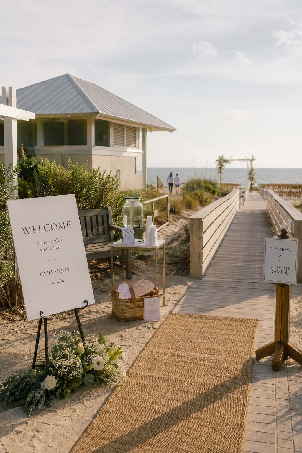 Guests arriving at a small beach wedding venue