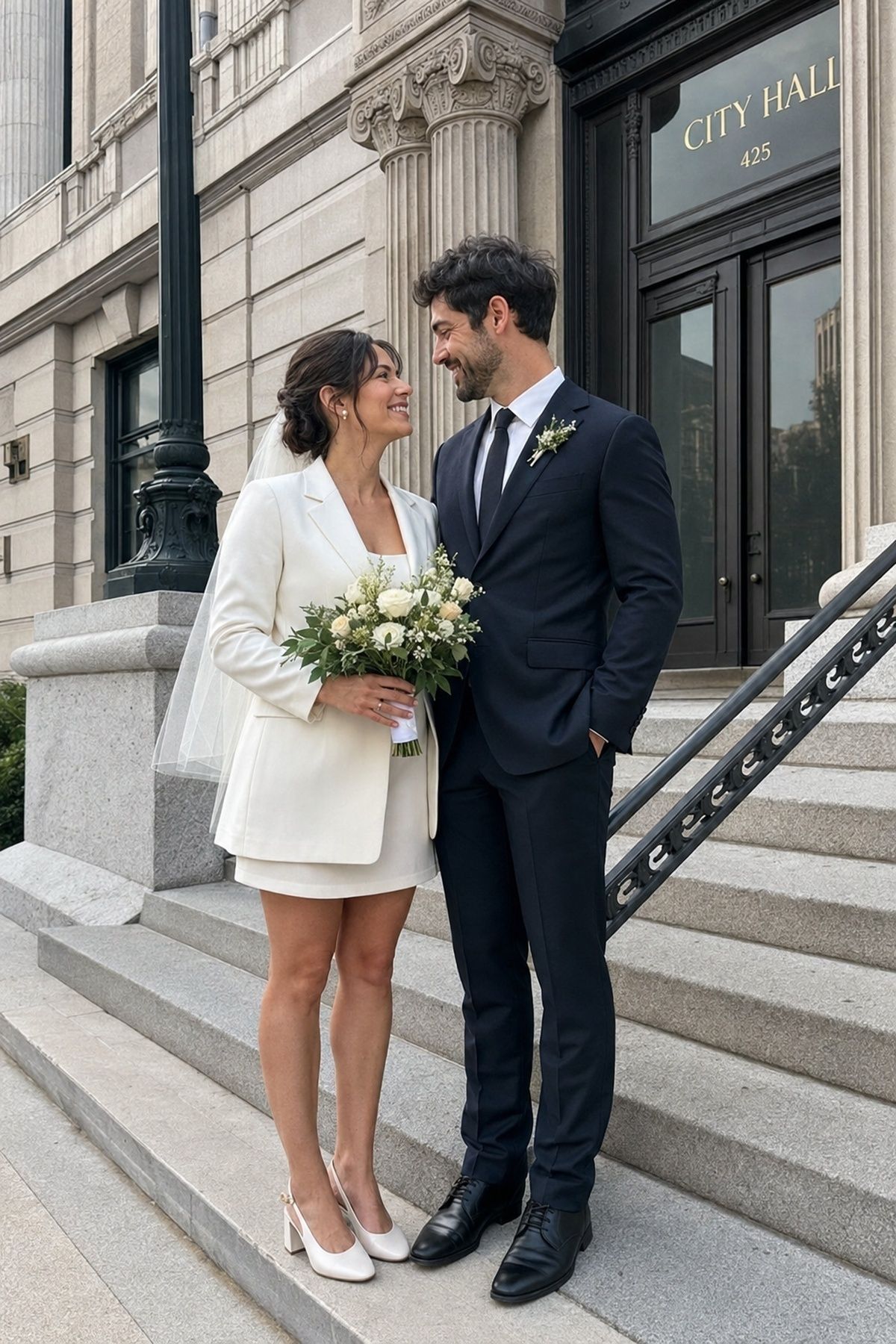 Simple wedding outfit suited to the courthouse